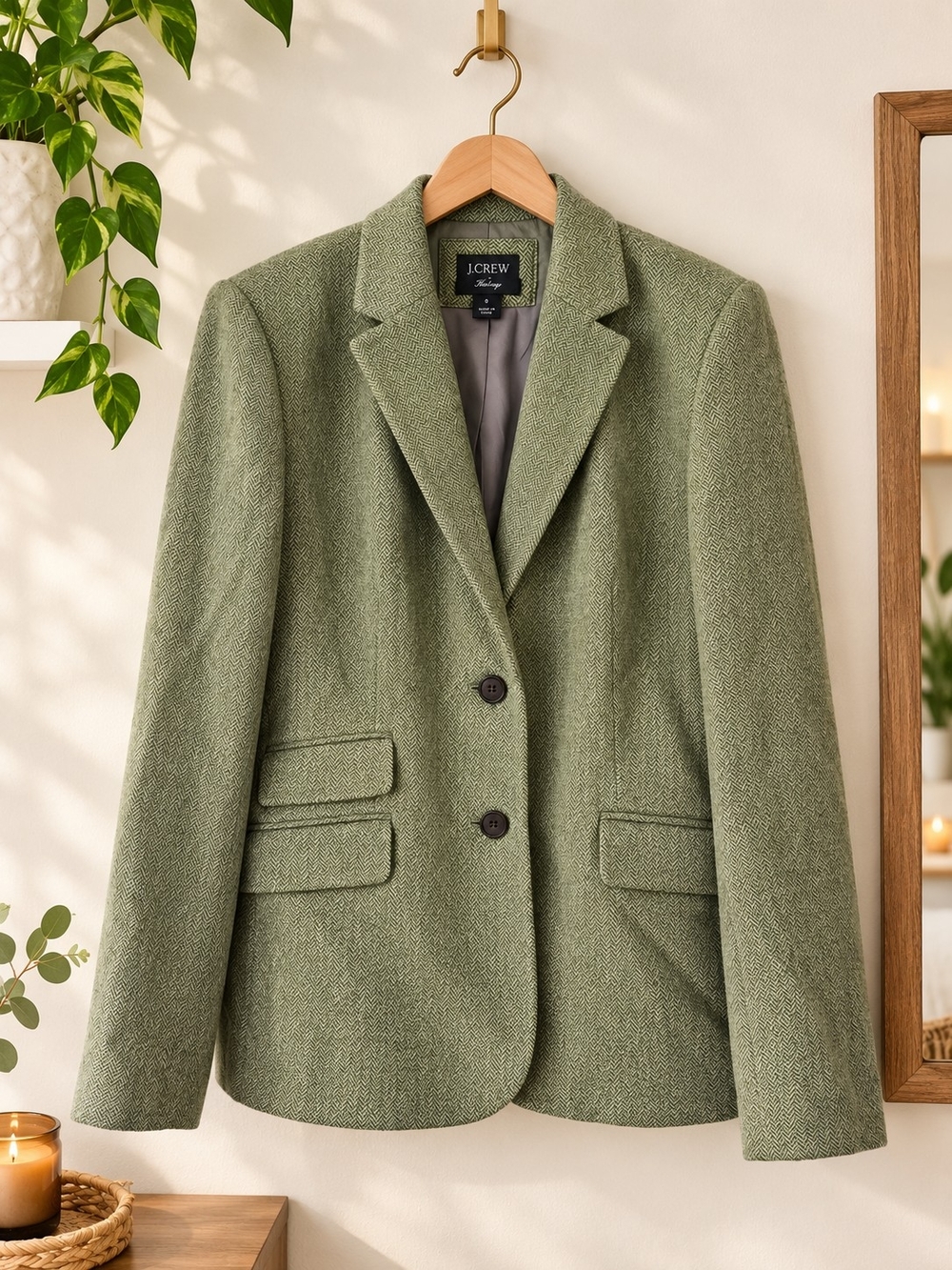 J. Crew Olive Green Tailored Wool-Blend Blazer